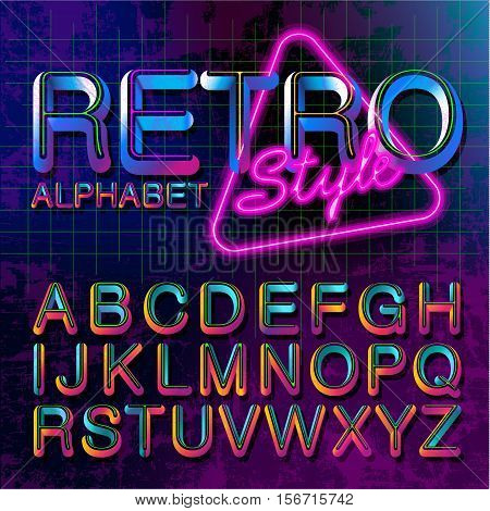 80's retro alphabet font. Vintage Alphabet vector Old style graphic poster set. Eighties style graphic template. Template easy editable for Your design.