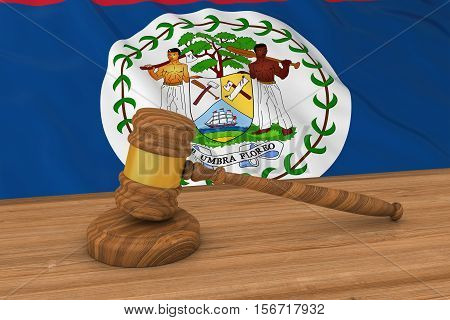 Belizean Law Concept - Flag Of Belize Behind Judge's Gavel 3D Illustration