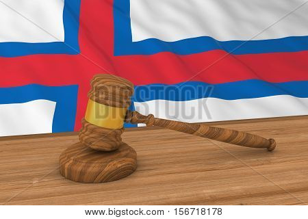Faroese Law Concept - Flag Of Faroe Islands Behind Judge's Gavel 3D Illustration