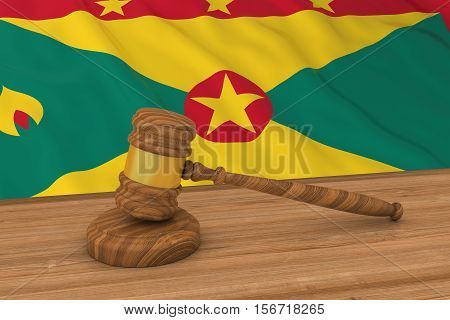 Grenadian Law Concept - Flag Of Grenada Behind Judge's Gavel 3D Illustration