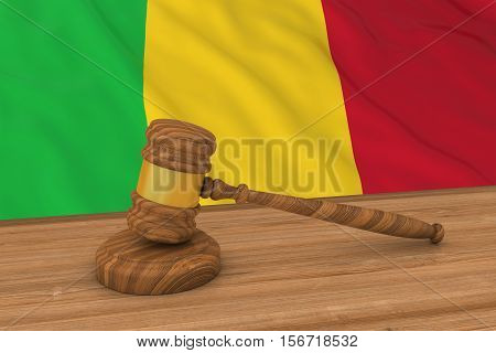 Malian Law Concept - Flag Of Mali Behind Judge's Gavel 3D Illustration