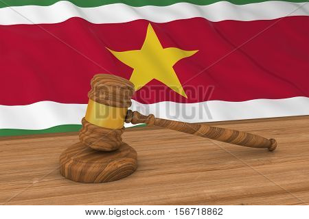 Surinamese Law Concept - Flag Of Suriname Behind Judge's Gavel 3D Illustration