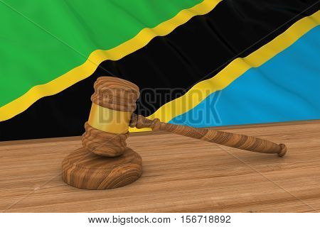 Tanzanian Law Concept - Flag Of Tanzania Behind Judge's Gavel 3D Illustration