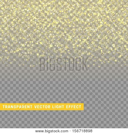 light effect gold texture glowing rain of confetti. Glitter particles shining stars. Christmas background Bright design element. Xmas decoration luxury greeting card