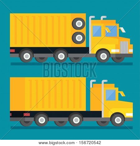 Heavy wheel shipping transport truck. Transportation delivery icon. Flat design vector illustration.