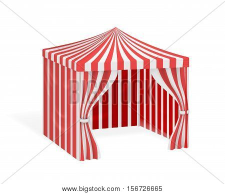 Carnival tent for outdoor party event. Mockup striped marquee for circus. Vector illustration