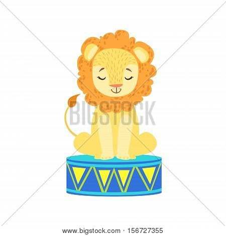 Circus Trained Lion Animal Artist Waiting For The Performance In Circus Show. Colorful Cartoon Illustration From The Collection Of Entertainment Performers And Circus Arena Vector Drawings
