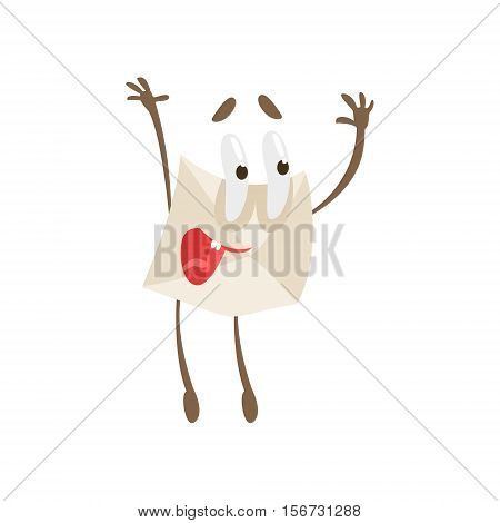 Excited Humanized Letter Paper Envelop Cartoon Character Emoji Illustration. Part Of Mail Cover Funny Character With Arms And Legs Emotional Facial Expression Vector Collection