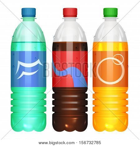 Bottles of soda drinks. Vector color illustration