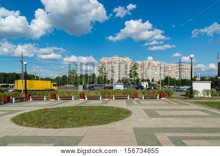 Moscow, Russia - July 09.2016. General view of the alley in Mitino