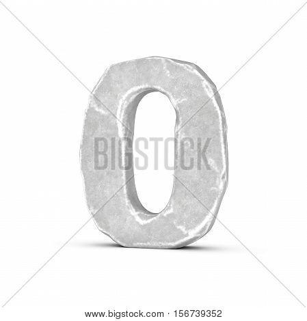 3D rendering of stone number 0 isolated on white background. Figures and symbols. Cracked surface. Textured materials. Rock alphabet.