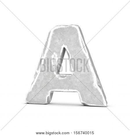 3D rendering of stone letter A isolated on white background. Figures and symbols. Cracked surface. Textured materials. Rock alphabet.