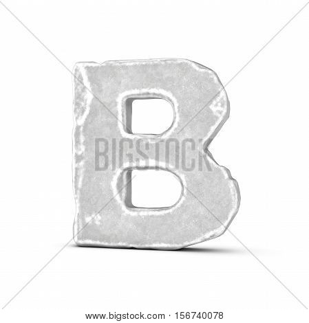 3D rendering of stone letter B isolated on white background. Figures and symbols. Cracked surface. Textured materials. Rock alphabet.