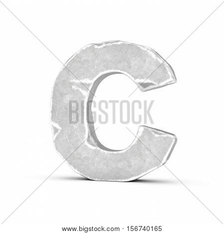 3D rendering of stone letter C isolated on white background. Figures and symbols. Cracked surface. Textured materials. Rock alphabet.