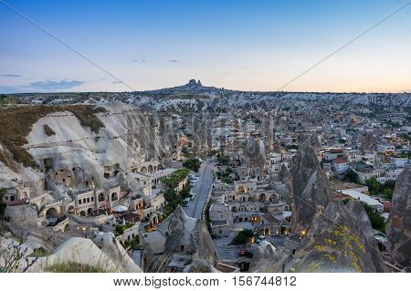 Goreme and Ushisar castle in Cappadocia Central AnatoliaTurkey