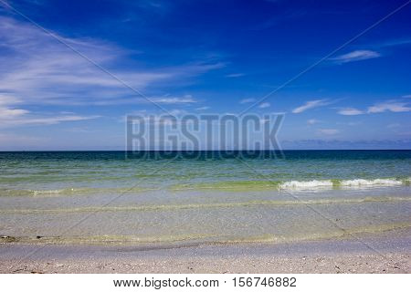 Calm blue sea in sunny weather. Summer