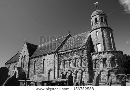 An exterior view of the medieval church at Leuchars