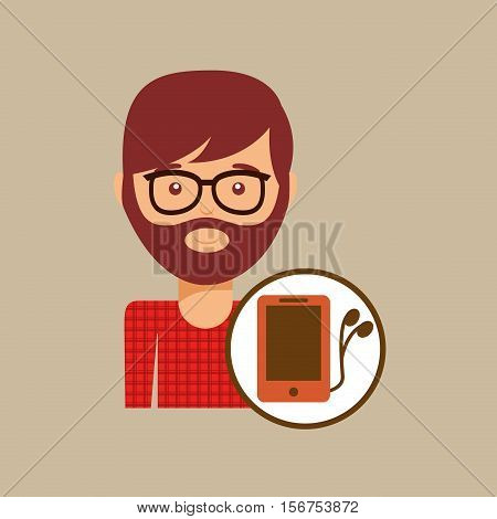 smartphone and headphones man hipster vector illustration eps 10