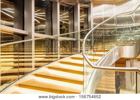 DUBAI - NOVEMBER 08 2016: The interior of the Burj Khalifa in 125 floor. Moveable staircase up to 125 floors. Dubai United Arab Emirates
