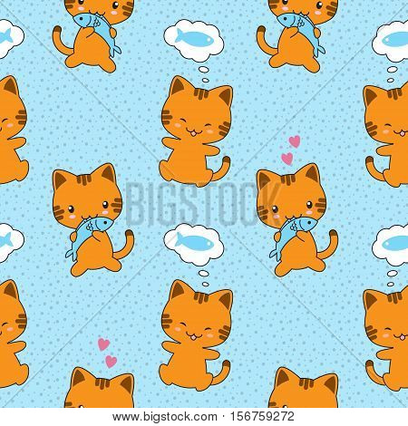 Seamless vector pattern with cute cats and fishes