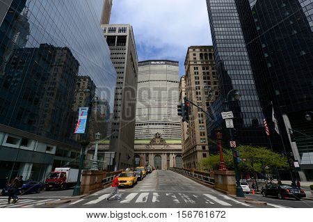 NEW YORK CITY - MAY 6, 2013: Grand Central Termial and MetLife Building (Pan Am Building) on Park Avenue near 39th Street, Midtown Manhattan, New York City, USA.