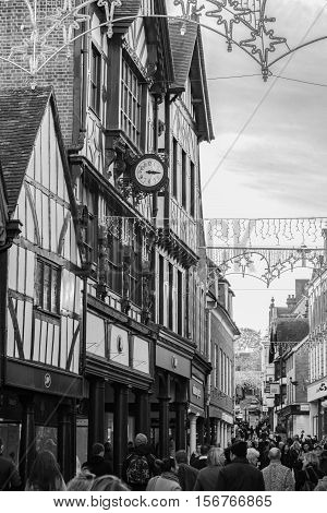 Winchester, UK. November 13th 2016. Tourists and shoppers walking through the central streets in Winchester.