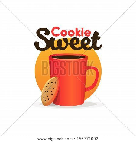Cookie sweet logo, label. Vector. Cup and cookie