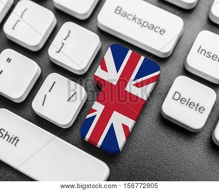 Enter Key Button With Flag Of Great Britan.