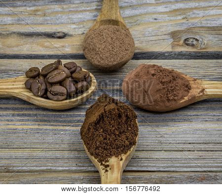 Beautiful Little Wooden Spoon With Coffee On  Background
