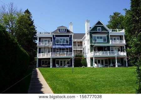 A condominium building stands near the Zorn Park Beach in Harbor Springs, Michigan.