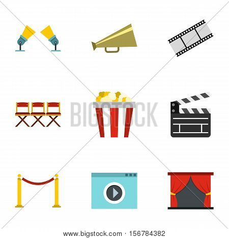 Movie icons set. Flat illustration of 9 movie vector icons for web