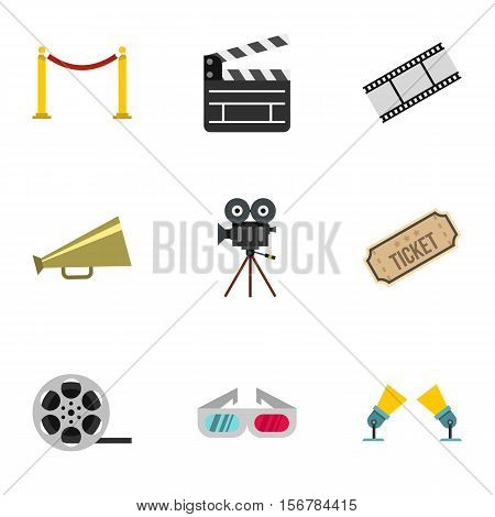 Cinema icons set. Flat illustration of 9 cinema vector icons for web