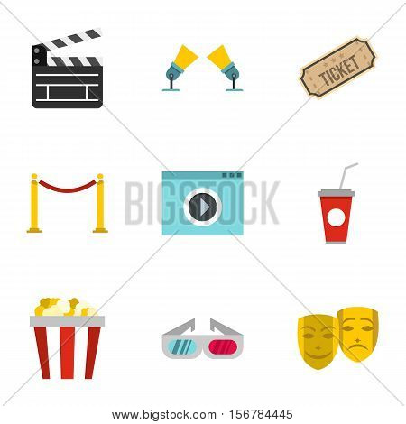 Movie theater icons set. Flat illustration of 9 movie theater vector icons for web