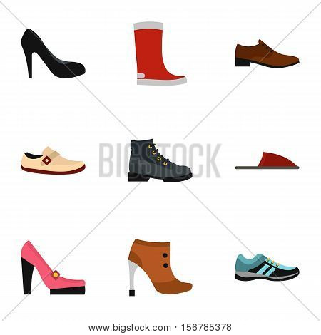 Footgear icons set. Flat illustration of 9 footgear vector icons for web