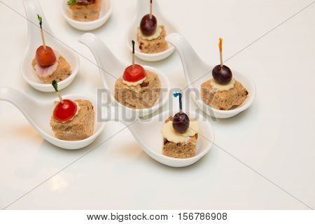 A canapes with food ingredients served for appetizer