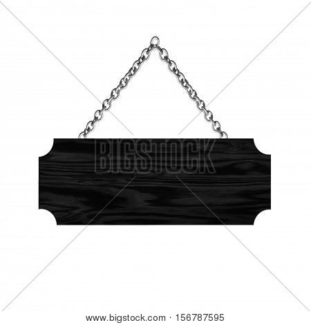 Wooden sign hanging on a chain isolated on white background
