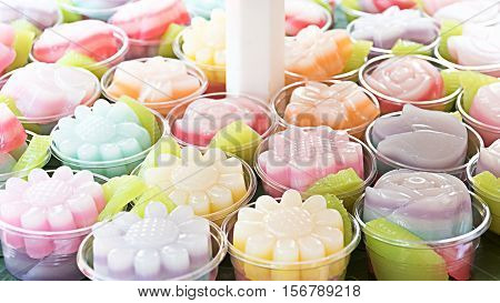 Colorful Thai snacks in a cup it's very delicious.