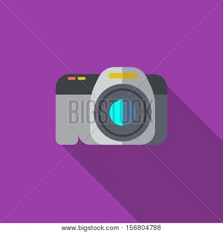 Vector illustration or icon of professional photo camera in flat style with long shadow