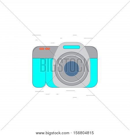Vector illustration or icon of professional photo camera in outline style with noisy background