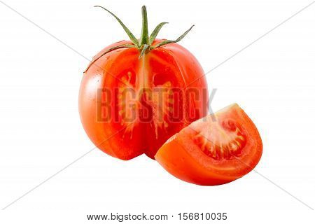 Tomato and a slice of tomato on white background isolated