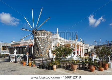 Psychro Cave Greece - October 15 2016: The statues in Creta Ceramic store near the Cave of Zeus in a South-West side of the Lassithi plateau