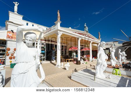 Psychro Cave Greece - October 15 2016: The statues in Creta Ceramic store near the Cave of Zeus in a South-West side of the Lassithi plateau
