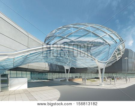 Futuristic Modern Design Mega Mall Glass And Steel.