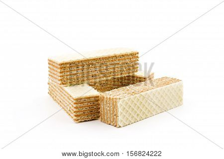 Chocolate wafers on a white background closeup