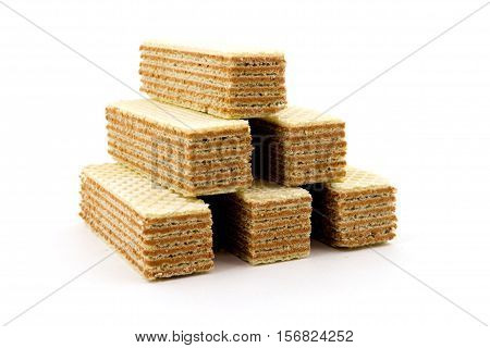 Waffles three layers on a white background closeup
