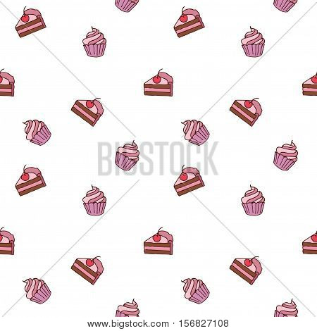 Colorful hand drawn cakes vector seamless pattern.