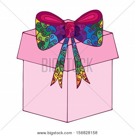 Colorful gift with baw line art element for adult coloring book page design.