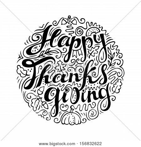 Happy Thanksgiving card. Hand drawn celebration quote 