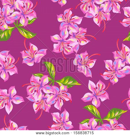 Seamless pattern with magnolia flowers. Bright buds and leaves.