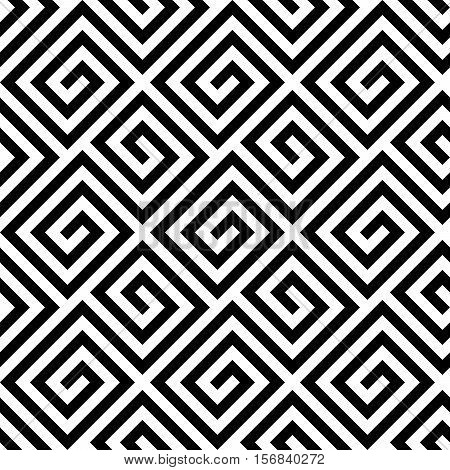 Seamless background fret key pattern of in diagonal arrangement. Black and white greek retro style theme. Simple flat geometric and abstract vector illustration.